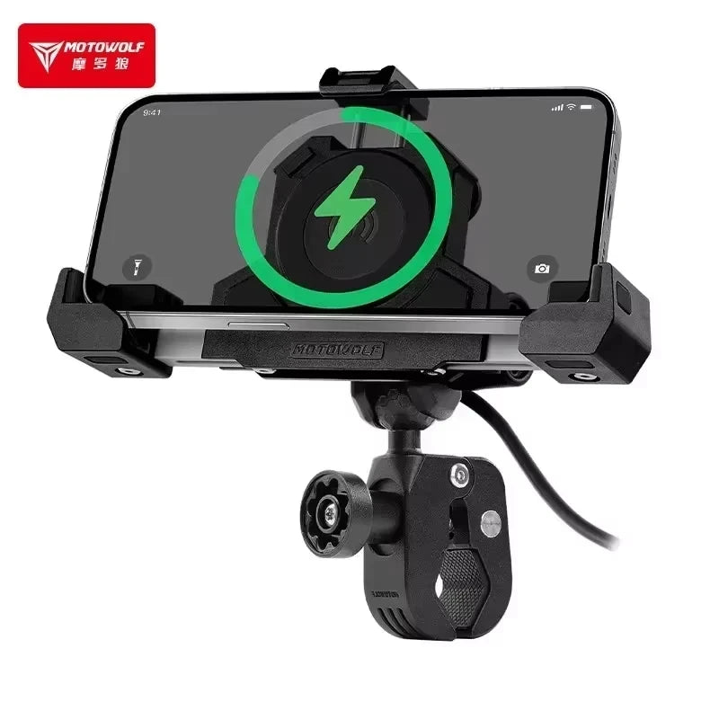 ជើងទ្រទូរសព្ទម៉ូតូ Motowolf រាងត្រីកោណ ដែលអាចស្រូបយកឆក់បាន ជើងទ្រសាកថ្មឥតខ្សែ USB សម្រាប់ម៉ូតូ