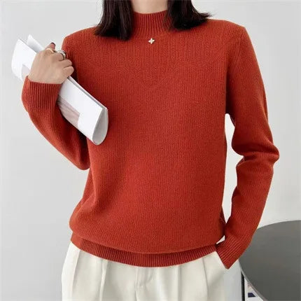 Thicken Velvet Pollovers Top Female Fleece Warm Winter Clothes Woman Half Turtleneck Long Sleeve Women's Sweater Bottom Jumper