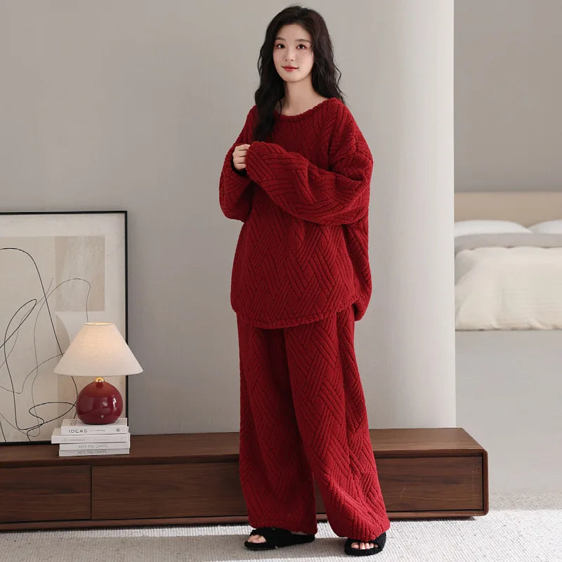 Pajama Woman Winter Flannel Thicken Warm Sleepwear Set New Hot Velvet Home Clothes Casual Women's Pyjamas Suit Couple Pijamas