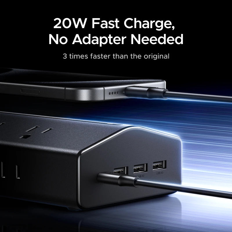 UGREEN Fast Charger 20W Power Strip 16 AC Outlets 1 USB-C 3 USB-A US Plug Extension Adapter For Tablet Phone Overload Protection