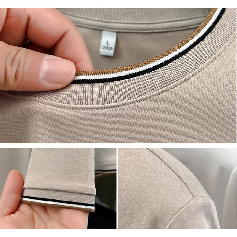 Men's 7A Antibacterial Color-Blocked Rib Mock Two-Piece T-Shirt | Liquid Ammonia Cotton, Business Casual Basic