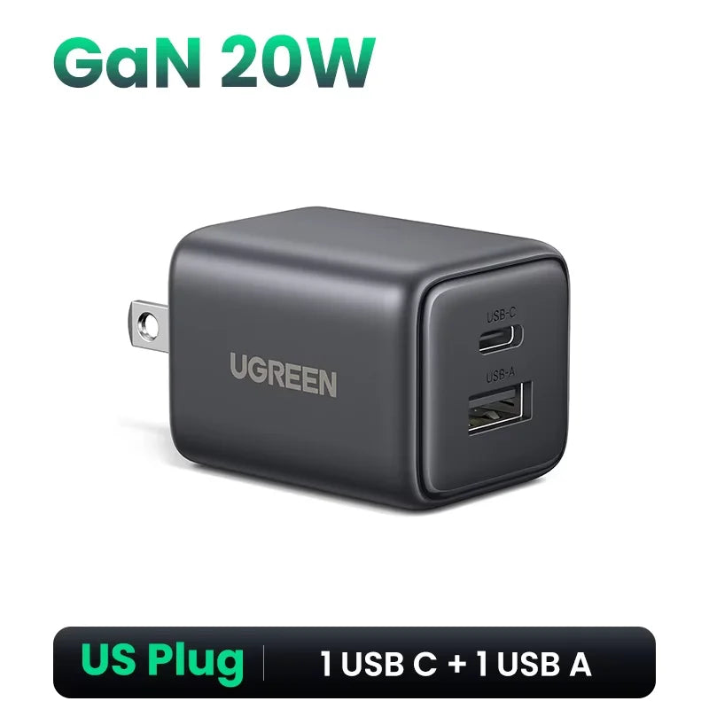 UGREEN 20W GaN Charger Mini USB C Phone Charger PD3.0 QC3.0 For iPhone 17 16 15 Pro Max Samsung S25 Xiaomi Tablet iPad Air Pro