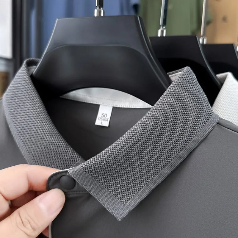 Men's Cooling Polo Shirt – High Stretch Polyamide Spandex, Quick-Dry Breathable, Short Sleeve for Summer Sports & Casual Wear