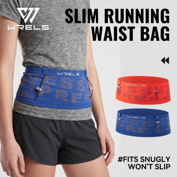 WRELS Running Waist Bag Anti-Slip Adjustable Storage Pack Breathable Elasticity Marathon Workout Men Women Sports Waist Belt