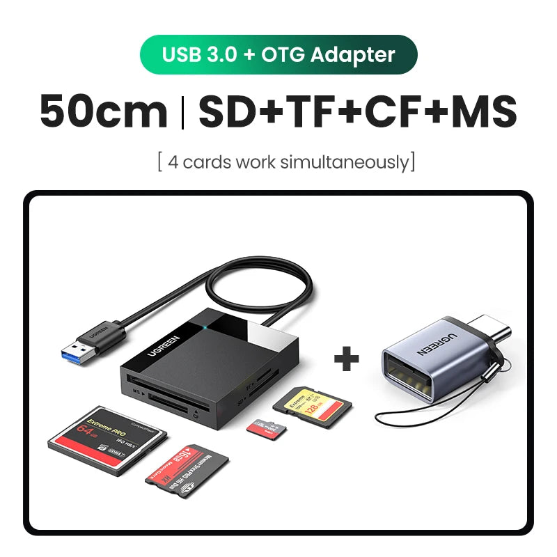 UGREEN Card Reader 2-in-1 USB3.0 USB-C OTG to SD Micro SD TF Card for Laptop PC Windows Linux Cardreader Memory Card Adapter