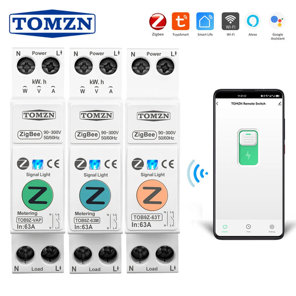 Zigbee 63A 1P+N WIFI Smart Switch Energy Meter Kwh Metering Monitoring Circuit Breaker Timer Relay MCB TUYA Smartlife Protection