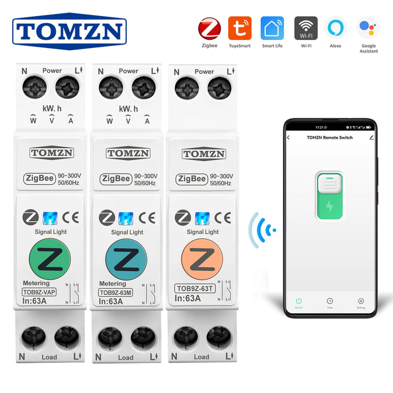 Zigbee 63A 1P+N WIFI Smart Switch Energy Meter Kwh Metering Monitoring Circuit Breaker Timer Relay MCB TUYA Smartlife Protection