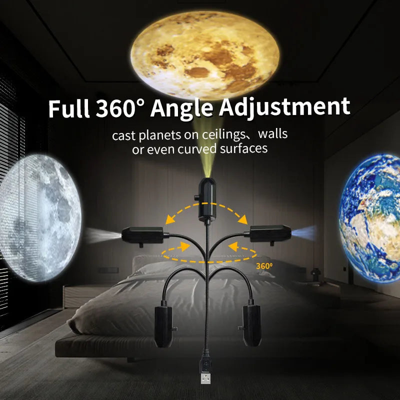 USB Projector Light Halloween Moon Lamp Christmas Holiday Night Light Rotatable Scenes Projector for Wall Ceiling Decor Lighting