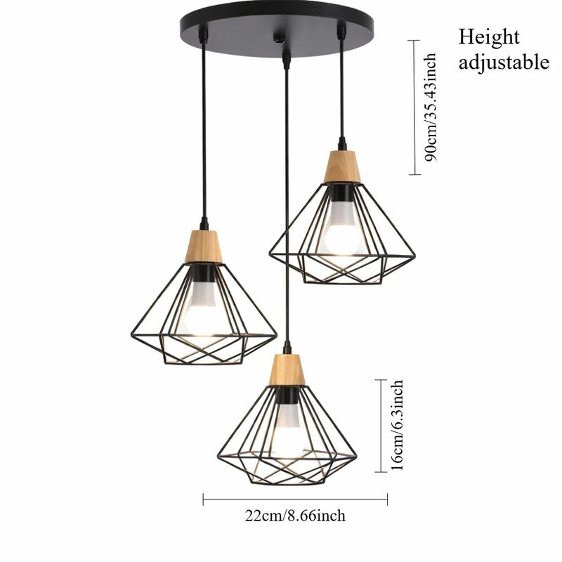 3-Light Chandelier Farmhouse Kitchen Island Pendant Light Fixture Industrial Hanging Pendant Lighting for Dining Room Bedroom