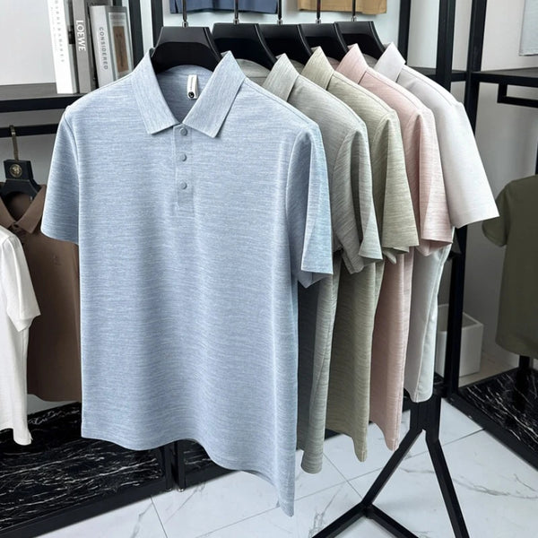 Seamless Color Cotton Polo Shirt Men Flat Knit Business Casual Short Sleeve, Breathable Quick-Dry Tee