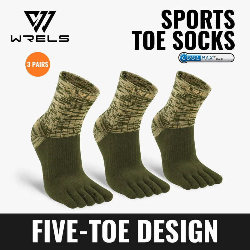WRELS 1/2/3pairs COOLMAX Five Finger Socks for Men Women Running Athletic Breathable Quick Dry Soft Compression Toe Sports Socks