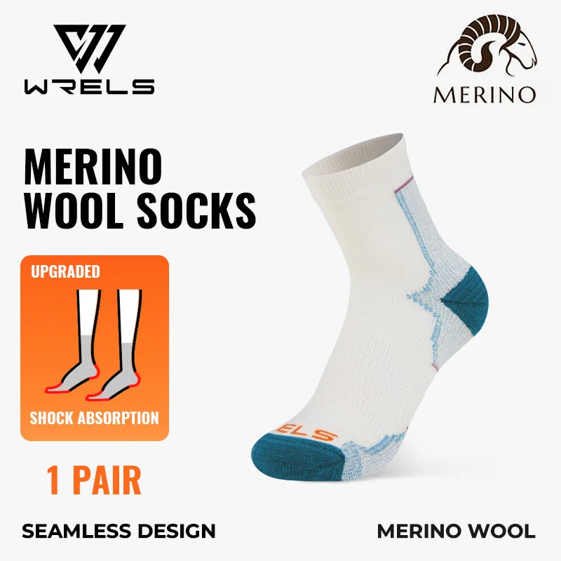 WRELS 1/2/3 Pairs Merino Wool Socks Cushioned Trekking Crew Socks Moisture Wicking Seamless Outdoors Hiking Thermal  Socks