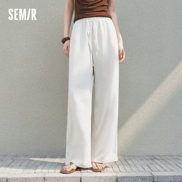 ខោស្ត្រី Semir ធម្មតាធ្វើពីក្រណាត់ទេសឯកលាយរលុង ចង្កេះយឺត ជើងធំទូលាយ អាវរដូវក្តៅឆ្នាំ ២០២៦ រចនាប័ទ្មតិចតួចបំផុត