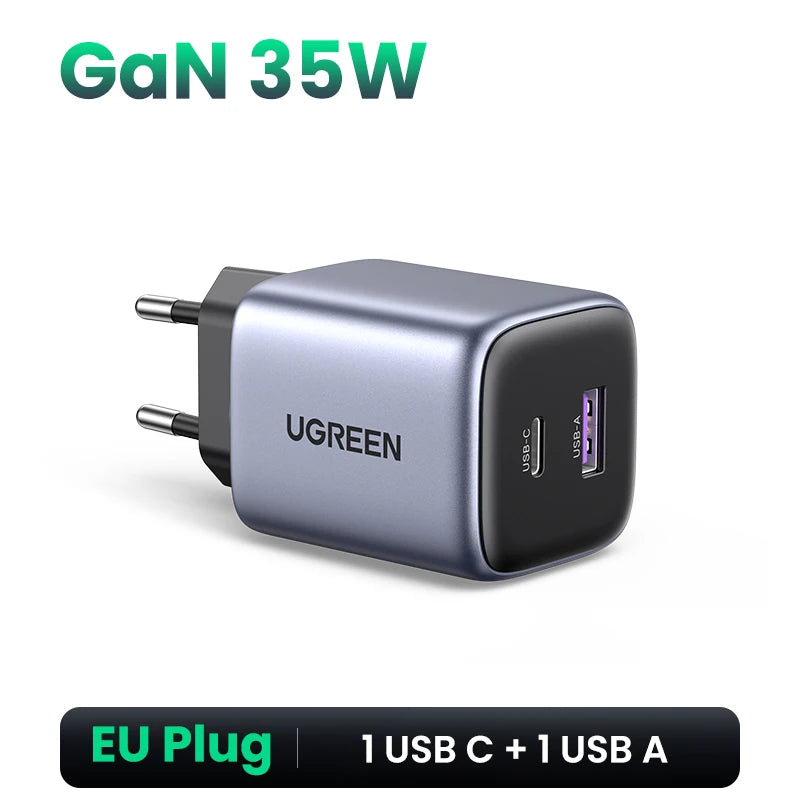 UGREEN GaN 35W Charger USB Charger PD3.0 QC3.0 Quick Charger For iPhone 17 16 15 Pro Samsung Xiaomi iPad Pro USB C Fast Charger