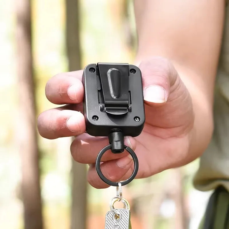 1pc Stainless Steel Rope Back Clip Key Chain Anti-theft Keychain Easy To Pull Telescopic Buckle Key Ring High Rebound Keyring