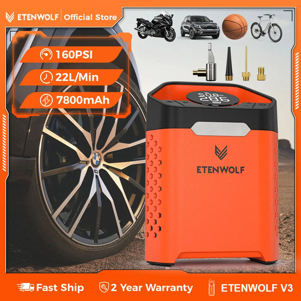 ETENWOLF ស្នប់ខ្យល់ចល័ត ស្នប់បំប៉ោងសំបកកង់ 100% សម្រាប់ប្រើប្រាស់ប្រចាំថ្ងៃ និងកាបូបសម្រាប់ដាក់ Powerbank ស្នប់អគ្គិសនី សម្រាប់រថយន្ត ម៉ូតូ កង់