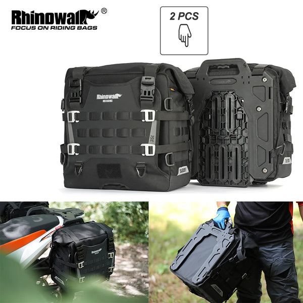 កាបូបចំហៀងម៉ូតូ Rhinowalk ចំនួន 2 ដុំ ទំហំ 35 លីត្រ កាបូបដាក់លើកែបម៉ូតូរហ័ស ជាមួយនឹងបន្ទះទ្រទ្រង់ខាងក្រោយប្រឆាំងនឹងការលួច ប្រព័ន្ធ Molle
