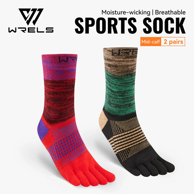 WRELS 1/2/3 Pair Five Finger Socks Athletic Running Breathable Ankle Compression Lightweight Moisture Wicking Anti-Blister Socks