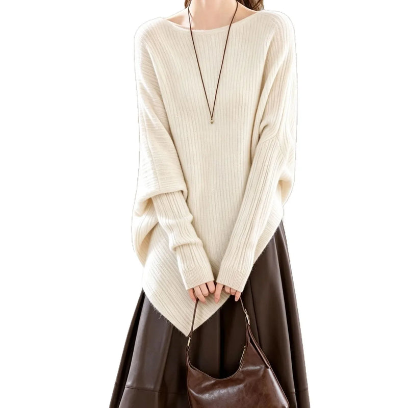 Lazy Wind Bat Sleeve Irregular Sweater Women's Autumn Winter Loose Knitted Bottoming Shirt Premium Ladies Top Pullover Jumper