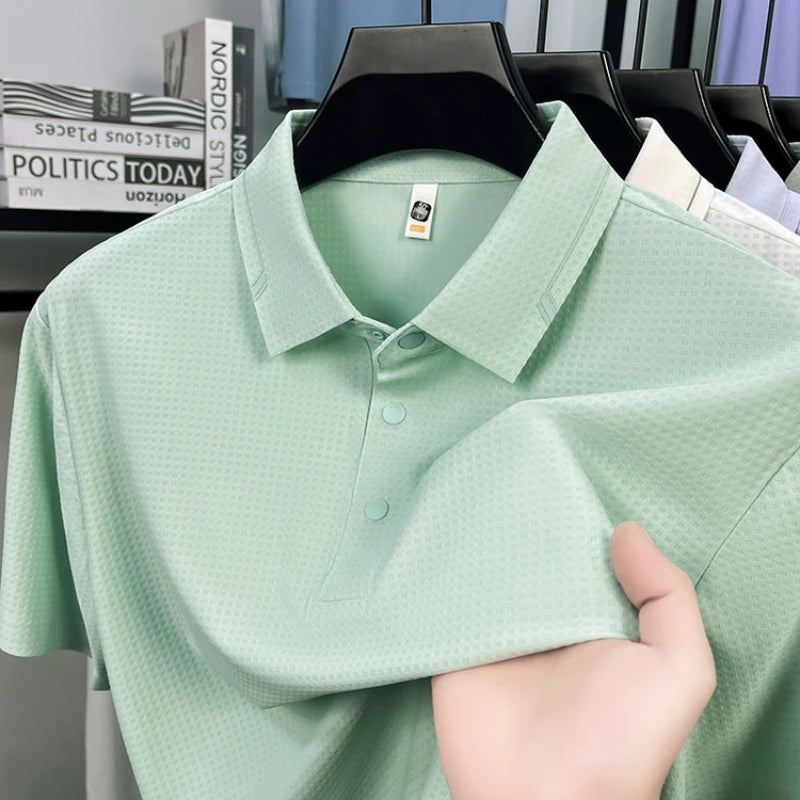 Men‘s 180g Seamless Polo Shirt with UV 50+ & Instant Cooling, 10A Antibacterial Breathable Fabric Lightweight Quick-Dry Summer,