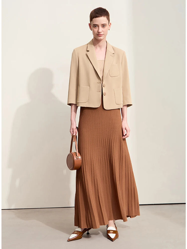 Amii Minimalism 2026 Women Skirts Autumn New Organ Pleated Elastic Waist Knit Pleated Basics Skirt A Line Long Skirt 12423068