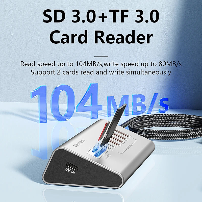 មជ្ឈមណ្ឌល USB3.2 ជំនាន់ទី 2 10Gbps អាលុយមីញ៉ូម Blueendless ជាមួយឧបករណ៍អានកាត TF/SD USB-C/USB A Hub 5-in-1 8 in 1 សម្រាប់កុំព្យូទ័រ PC កុំព្យូទ័រយួរដៃ macbook