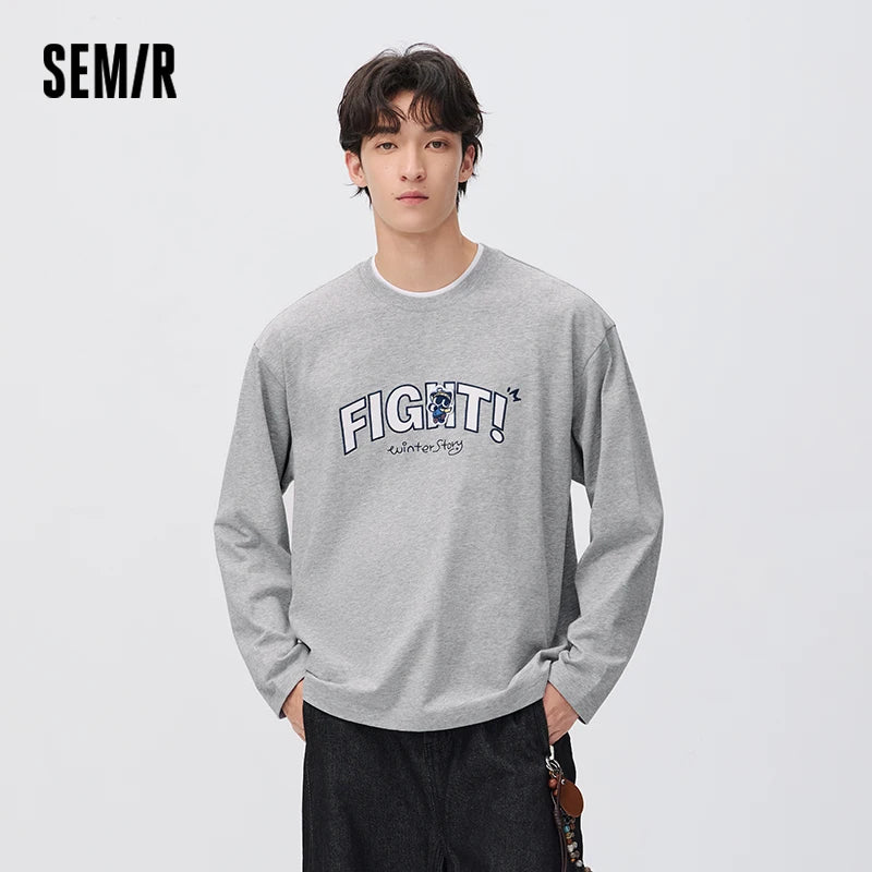Semir Men Knit Tshirt Cotton Layered Look Crew Neck 2026 New Winter Daily Wear Urban Casual Style Cold Weather Layering