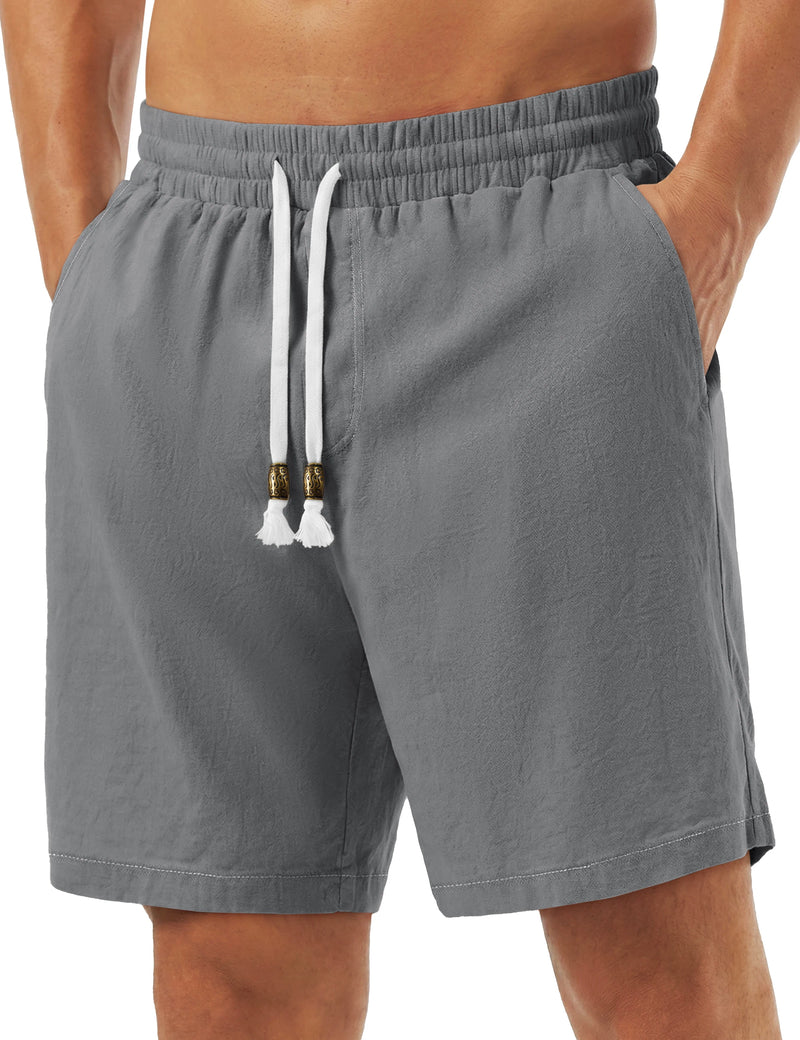 TACVASEN Men's Cotton Casual Shorts Loose Summer Beach Vacation Short Solid Pants with Deep Pockets Elastic Waist 7 Inch Inseam