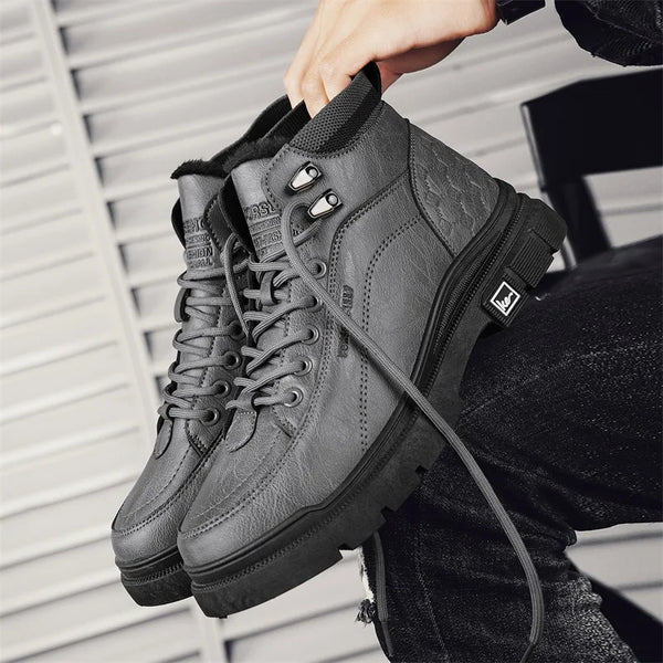Men's boots autumn and winter casual boots non-slip outdoor boots warm plush youth cotton boots tooling boots men's cotton shoes