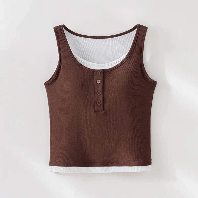 Threaded Chest Pad Sling Vest Integrated Bra Sleeveless Top Women One Piece Sleepwear Pajamas Underwear Bottoming Shirt