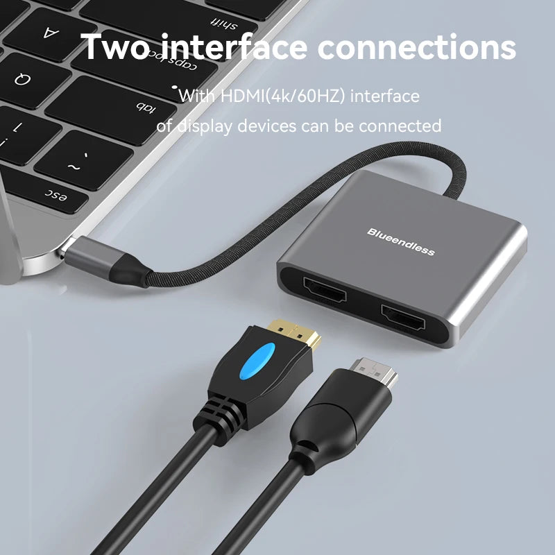 ឧបករណ៍បំបែក USB C Hub ប្រភេទ C ទៅ HDMI ពីរប្រភេទ Blueendless សម្រាប់កុំព្យូទ័រ 4K 60HZ សម្រាប់កុំព្យូទ័រលើតុ ទូរសព្ទ និង MacBook