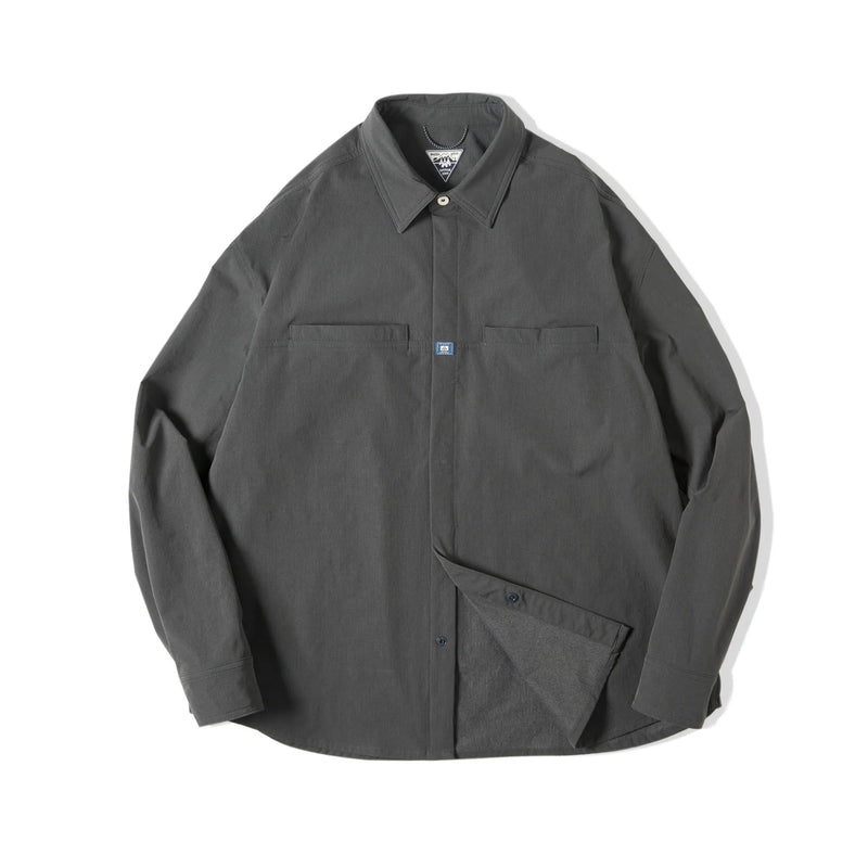 Maden Wrinkle-resistant Subtle Stripe Shirts for Men Outdoor Dark Gray Long-sleeved Loose Fit Shirt Autumn Pockets Shirts Jacket