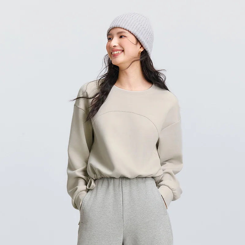 Semir Trendy Hoodie Women Spring Short Crew Neck Loose Letter Drawstring Casual Ins Fashion Minimalist Stylish Top