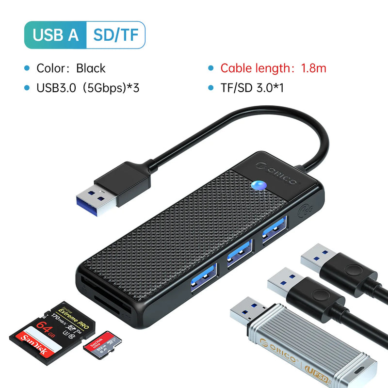 ORICO USB 3.0 Hub USB Adapter Port Extender SD/TF Card Reader PD100w Charging Port Compatible With PC Laptop 5Gbps hub