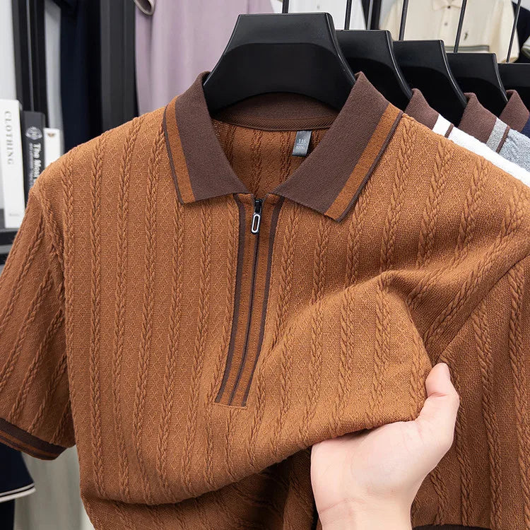 Men's Casual Knit Polo Shirt - Half Zip Lapel, Quick Dry & Soft Sport Polo for Camping/Fishing/Gym