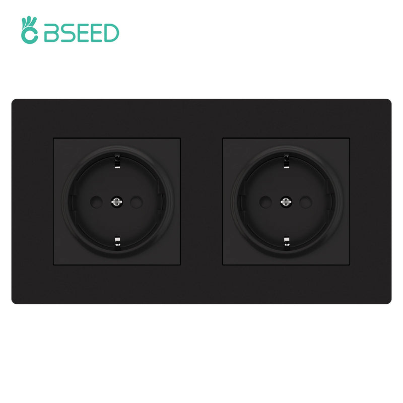 BSEED Single Wall Power Socket Double Type-C USB Phone Charge Port Triple Outlets Black Plastic Panel 16A 110V-240V