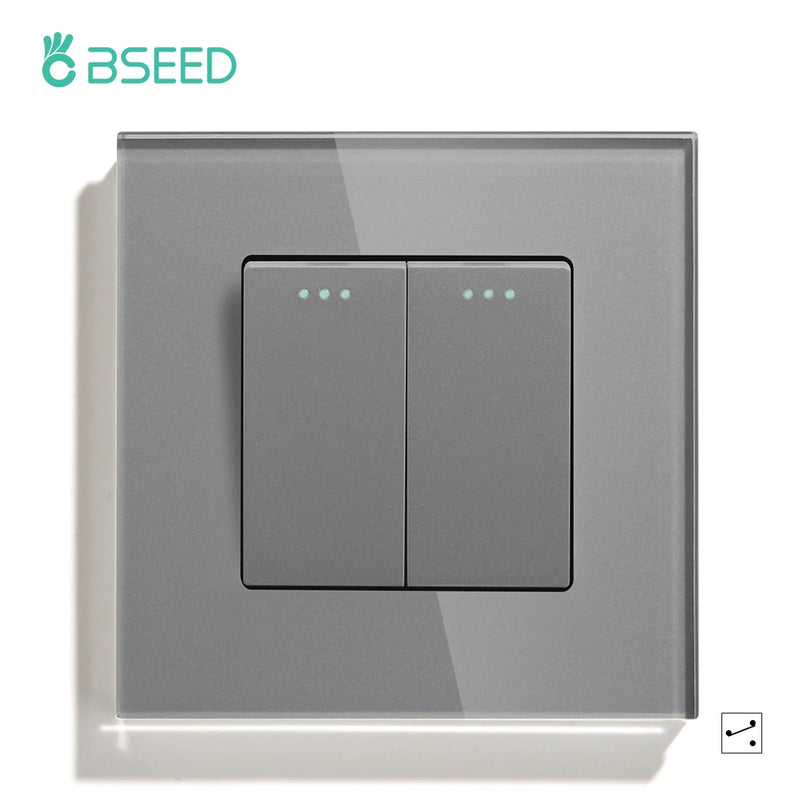 BSEED  Mechanical Light Switch Wall Power Switch On Off Switch Button Lamp Switch 1/2/3Gang 2Way With Glass Frame Home Switch
