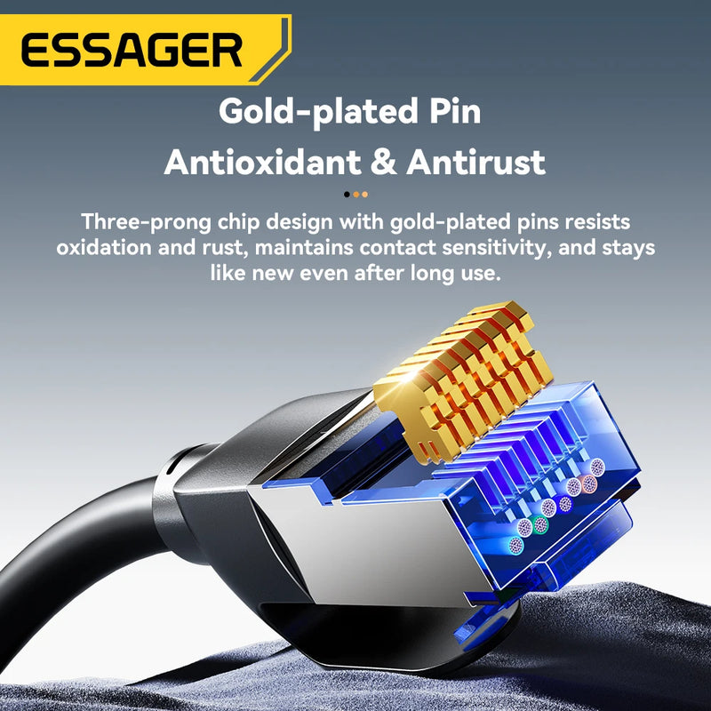 ខ្សែ Essager CAT8 Ethernet 40Gbps 2000MHz CAT 8 Networking Cord អ៊ីនធឺណិត LAN ធ្វើពីកប្បាស សម្រាប់កុំព្យូទ័រយួរដៃ PS 5 Router ខ្សែ RJ45