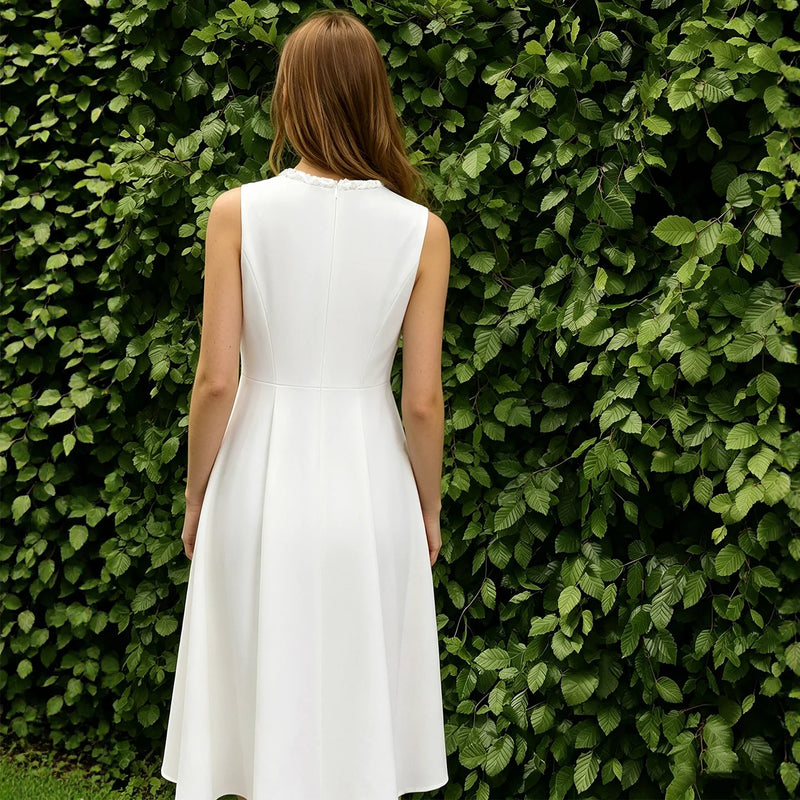 Amii Sleeveless Dress Woman 2026 Summer New O-Neck Ribbon Trim Elegant Office Fitted Waist Midi Women's Casual Dresses 12622157