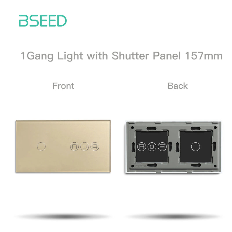 BSEED Crystal Switch Panel For Electric Smart Roller Shutter Blinds Glass Frame With Metal Base DIY Parts Only EU Standard 157mm