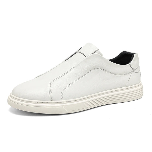 Spring Autumn Mens Fashion Pure White Shoes Men Leather Casual Shoes Slip On Comfortable Flat Shoes Big Size 46 47