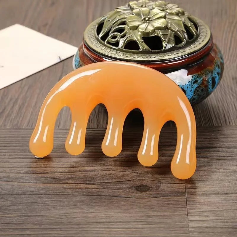 Handheld Resin Massage Comb for Head and Scalp - Relaxation Acupoint Massage Tool, Five-Tooth Round Head Meridian Comb