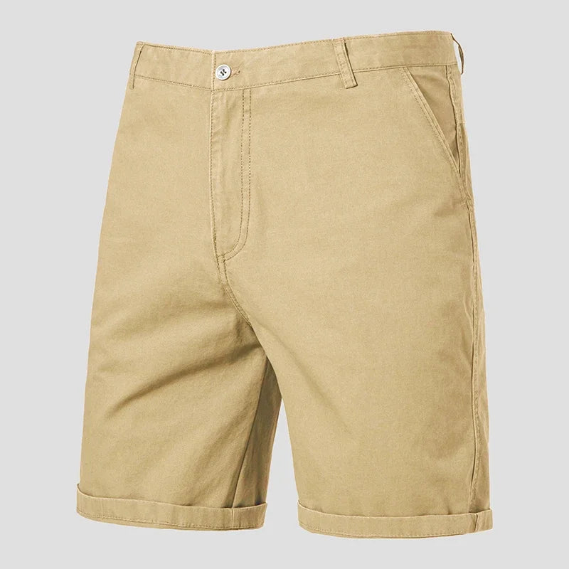 Male Daily Casual Knee Chinos Soft Pure Cotton Texture Deep Side Pockets Weekend Gathering Travel Short Slacks