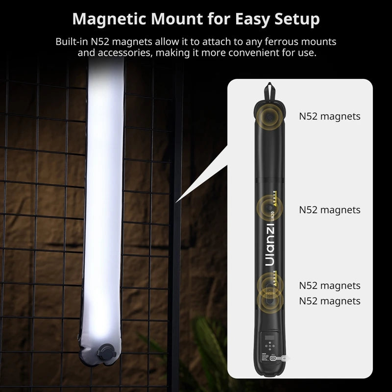 ភ្លើងបំពង់ខ្យល់ចល័ត Ulanzi UA20 90cm 20W 2700K-6500K ភ្លើងបំពេញម៉ាញេទិកបំប៉ោងពីរពណ៌សម្រាប់ការថតរូបផ្សាយផ្ទាល់