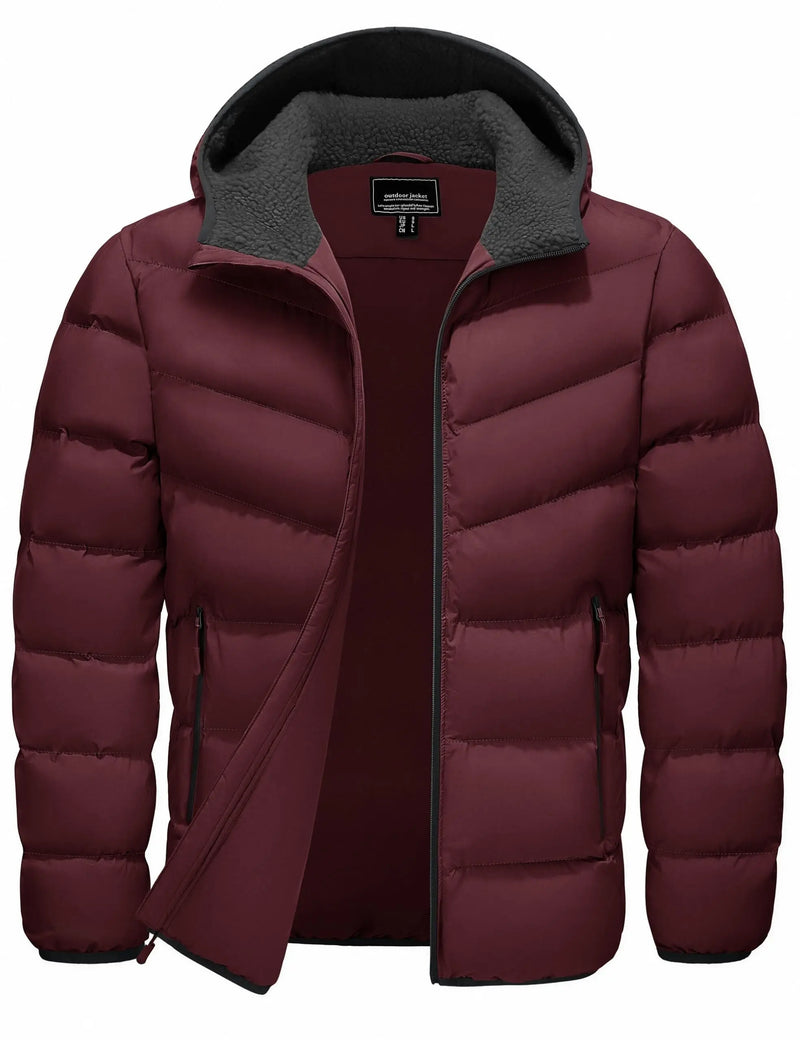 TACVASEN Mens Sherpa Lined Puffer Jacket Quilted Full-Zip Water Resistant Windproof OutShell Zippered Pockets Fleece Warm Coat