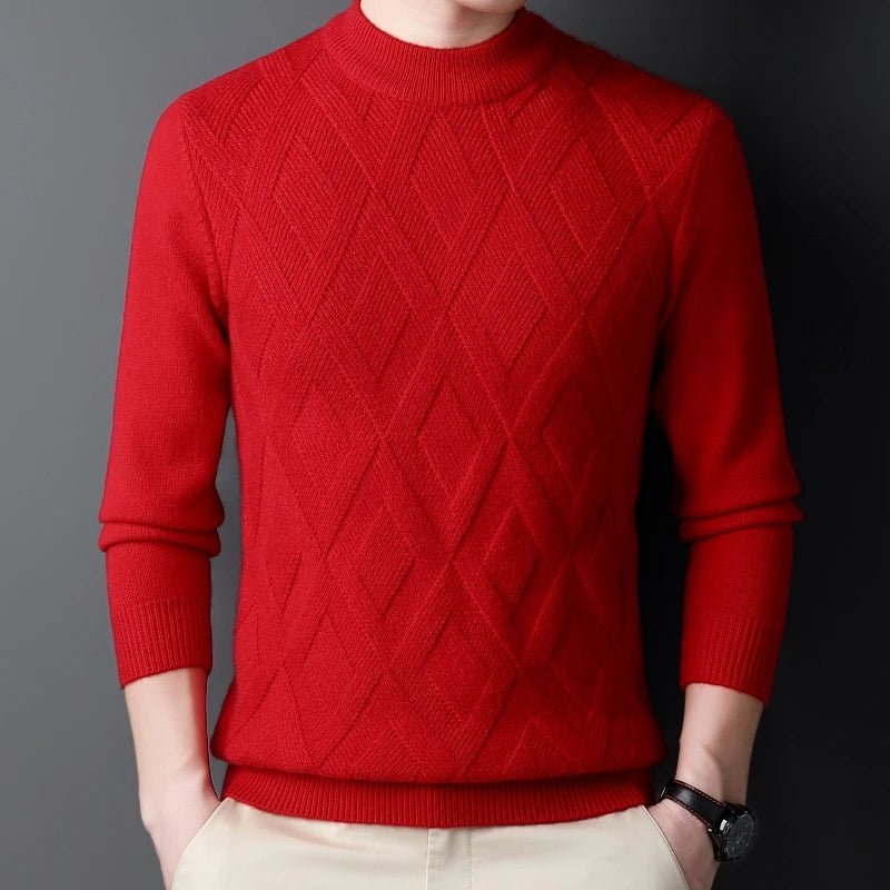 Solid Color Thickened and Warm Turtleneck Sweater with An O-neck, Suitable for Daily Commute, Stretchable Solid Color Base Shirt