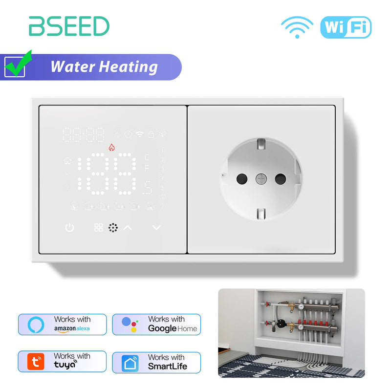BSEED WIFI Electric Heating Water Boiler Smart Thermostat With Socket Support Alexa Google Temperature Controller Plastic Frame