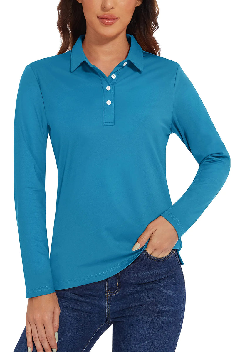 TACVASEN UPF 50+ Polo Shirts Womens Long Sleeve Shirts UV Protection Performance Polos Golf Tennis Working Shirts Pullover Top