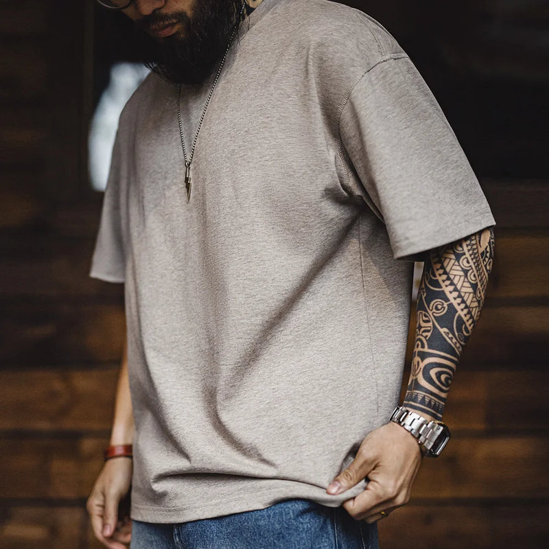 Maden Casual Cotton Crew Neck Short Sleeve T-Shirt Men's Summer Heavyweight Cool-Touch Anti-Bacterial Tee Breathable Knit Tops