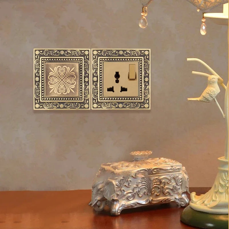 Luxury European retro Metal Button Switch panel,EU France Standard copper Wall socket,Universal light home switch power outlet